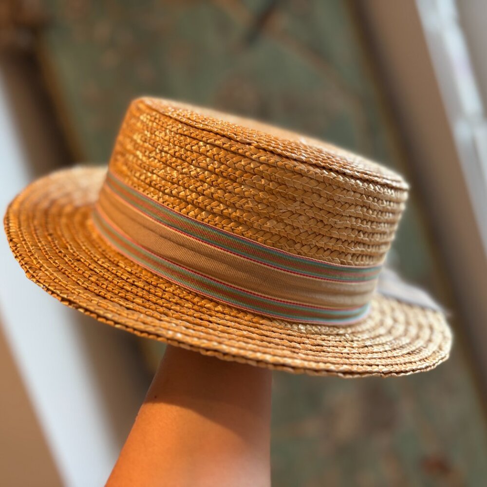 Straw Boating Hat with Ribbon - Picture 3 of 4